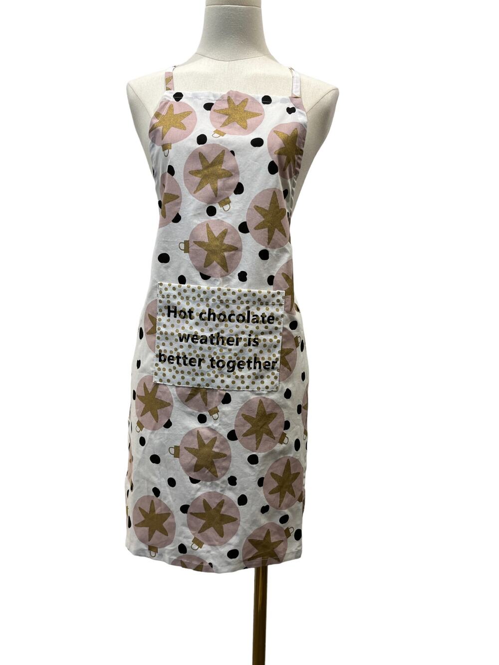Unbranded Christmas Apron Hot Chocolate Cocoa Bar Pink Gold Black Dots Small